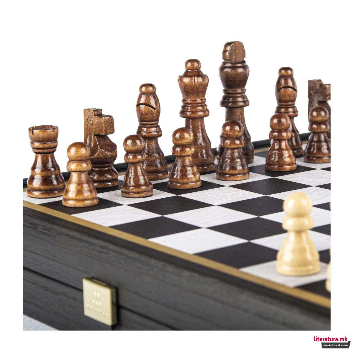 Сет игри 4 во 1, Modern Style Chess, Backgammon, Ludo & Snakes, црн 