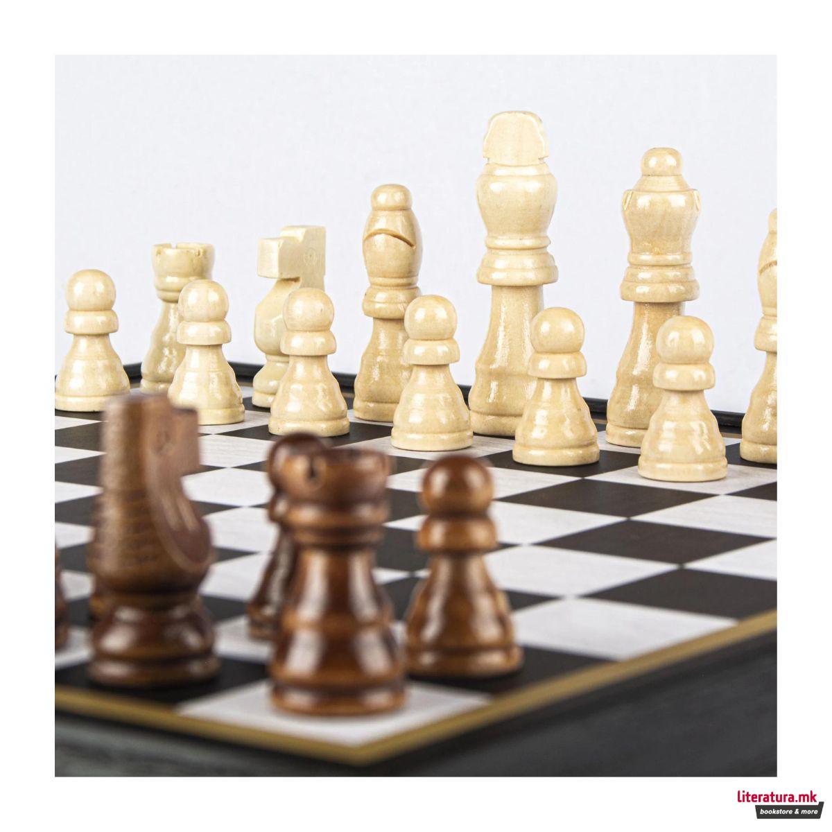 Сет игри 4 во 1, Modern Style Chess, Backgammon, Ludo & Snakes, црн 