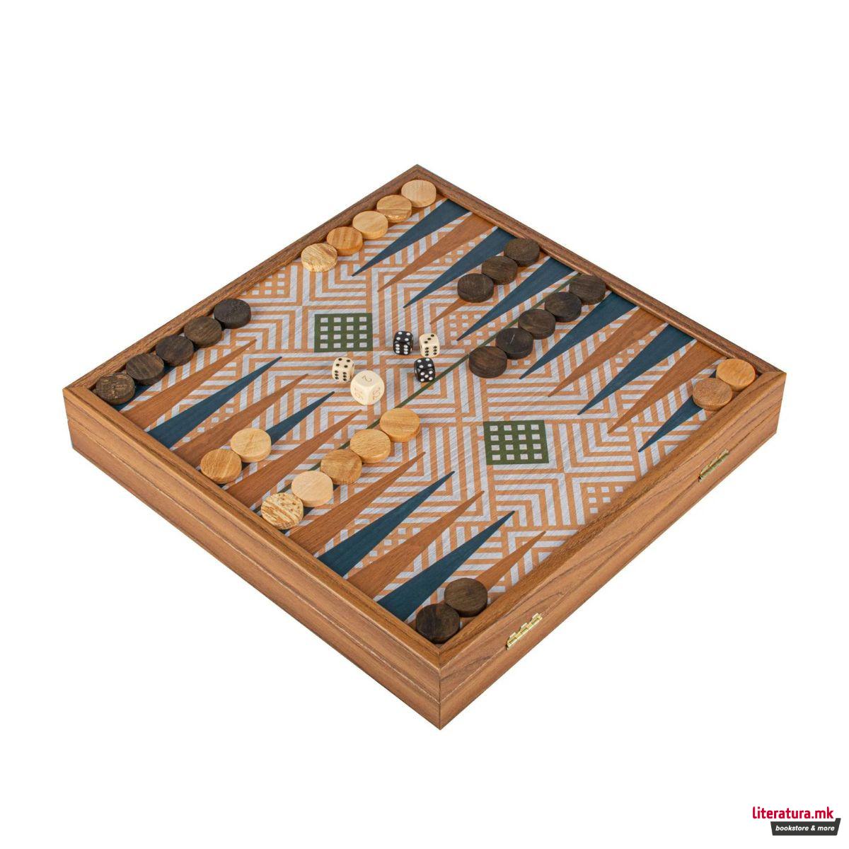 Сет игри 4 во 1, Retro Style Chess, Backgammon, Ludo & Snakes, зелен 