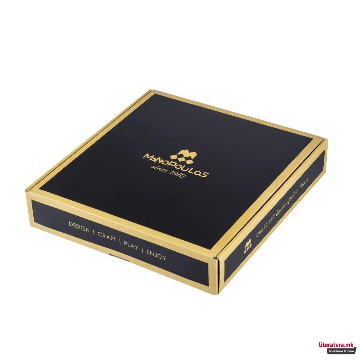 Сет за шах во дрвена кутија, Greek Mythology Chess Set – Gold & Silver, тиркизен 