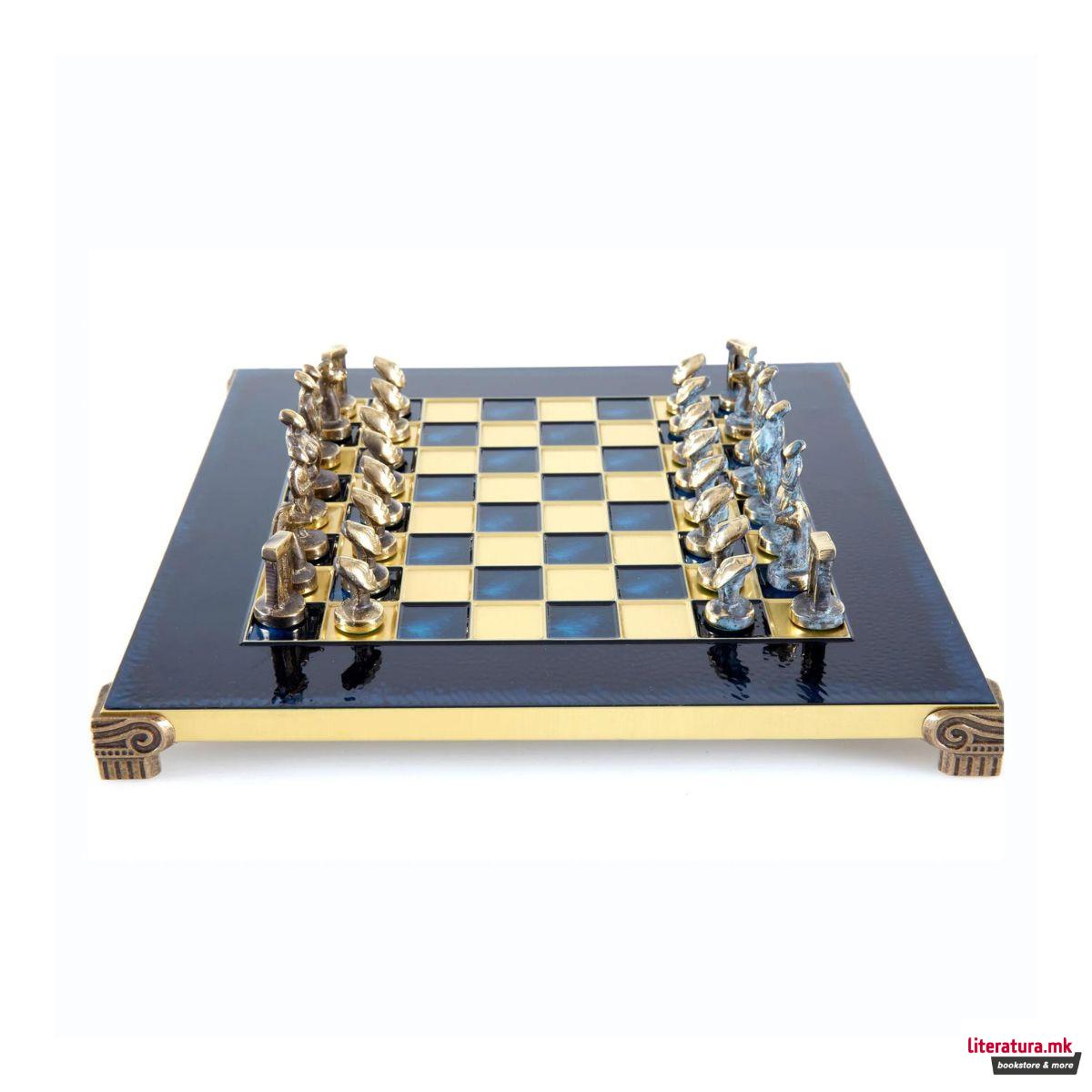 Сет за шах, Cycladic Art Brass Chess Set - Blue & Brown, син, мал 