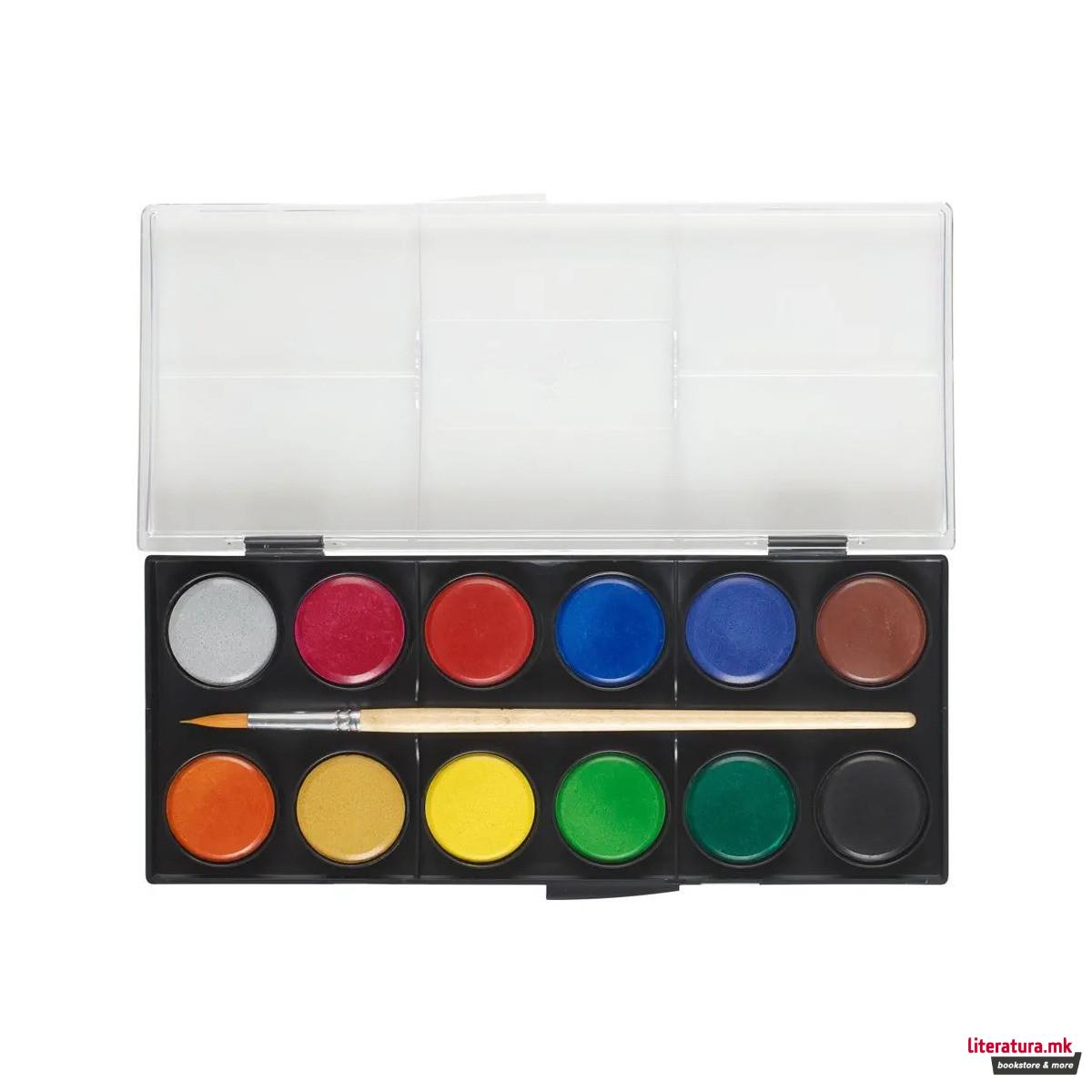 Водени боици + четка, Faber Castell - големи, 1/12 