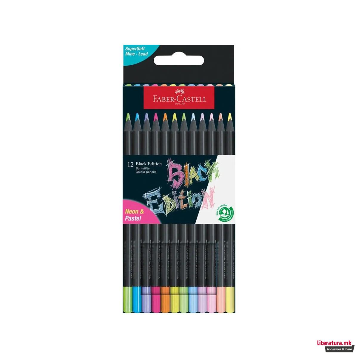 Сет од 12 дрвени боици, Black Edition Neon+Pastel