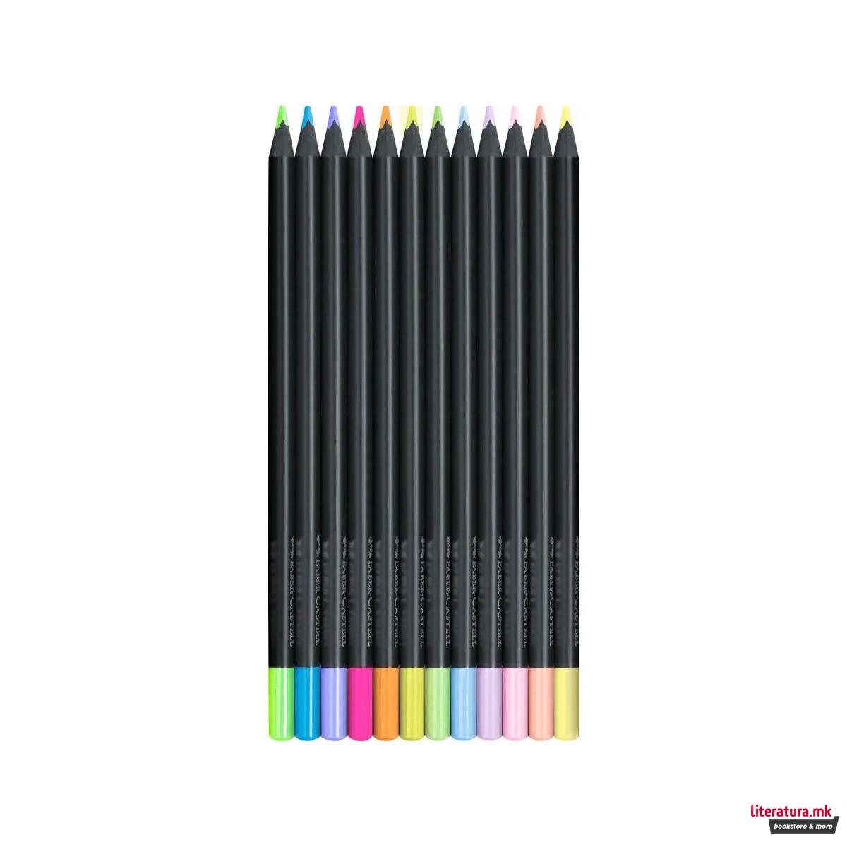 Сет од 12 дрвени боици, Black Edition Neon+Pastel