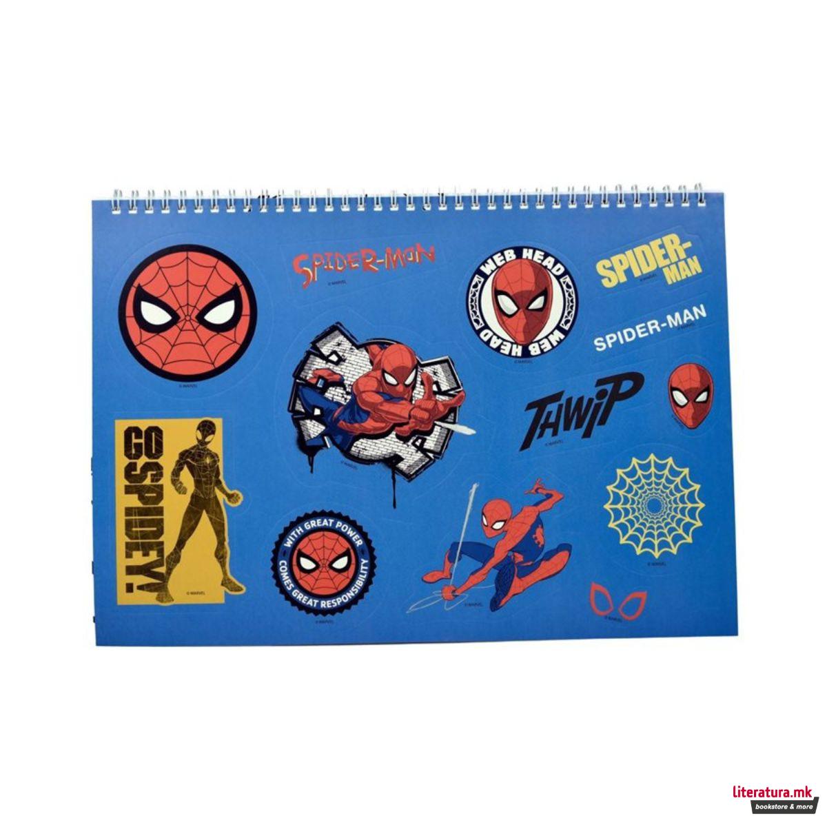 Скицник со стикери, Marvel: Spider-Man, 23 x 33 cm, 40 листови 