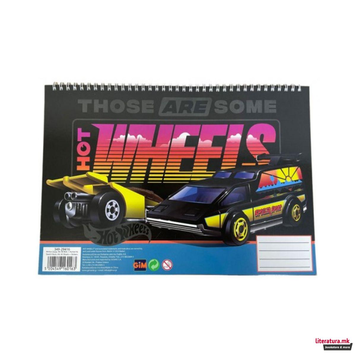 Скицник со стикери, Hot Wheels, 23 x 33 cm, 40 листови 