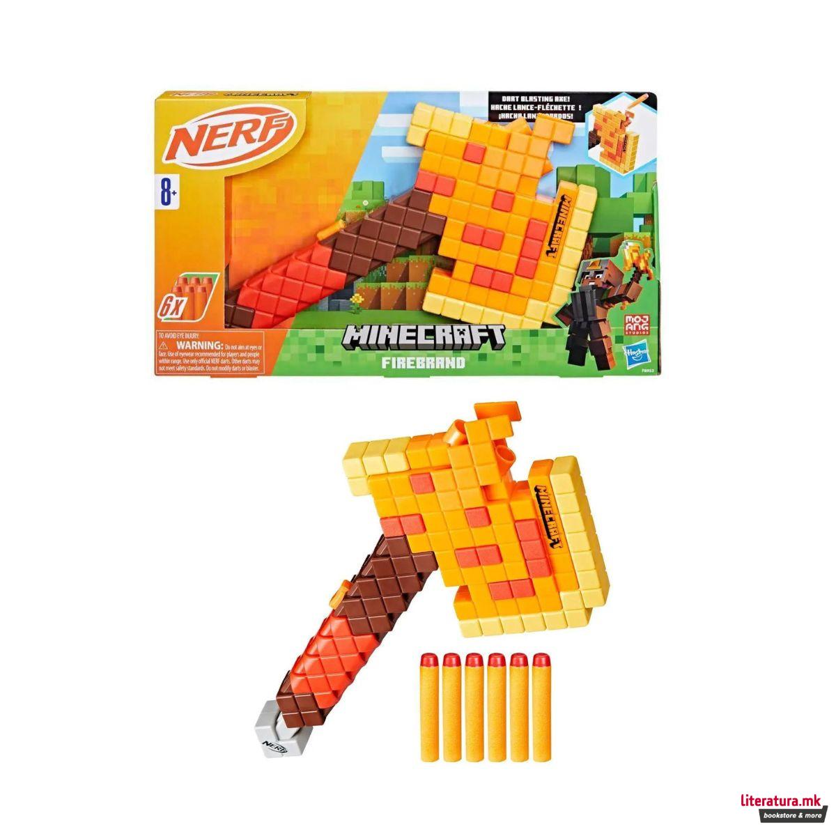 Играчка секира со мека муниција, Nerf Minecraft Firebrand, Dart Blasting Axe 