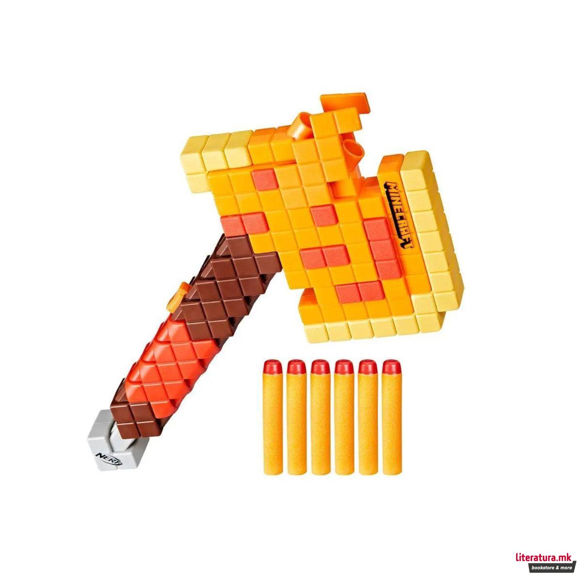 Играчка секира со мека муниција, Nerf Minecraft Firebrand, Dart Blasting Axe 
