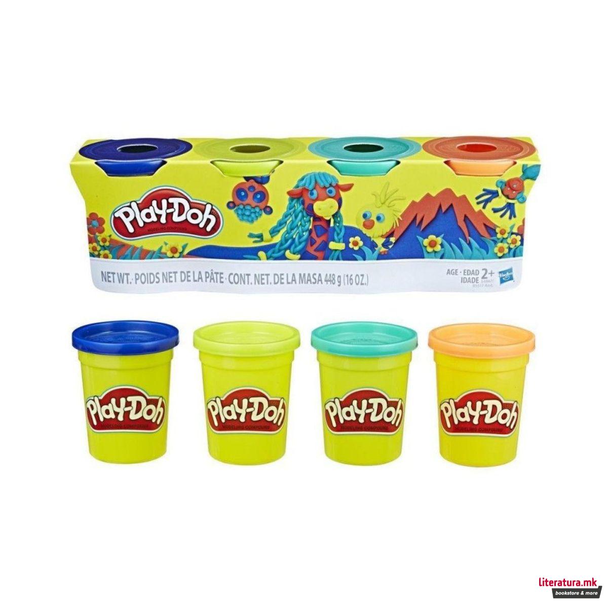 Тесто за моделирање - сет од 4 бои, Play-Doh - Wild 