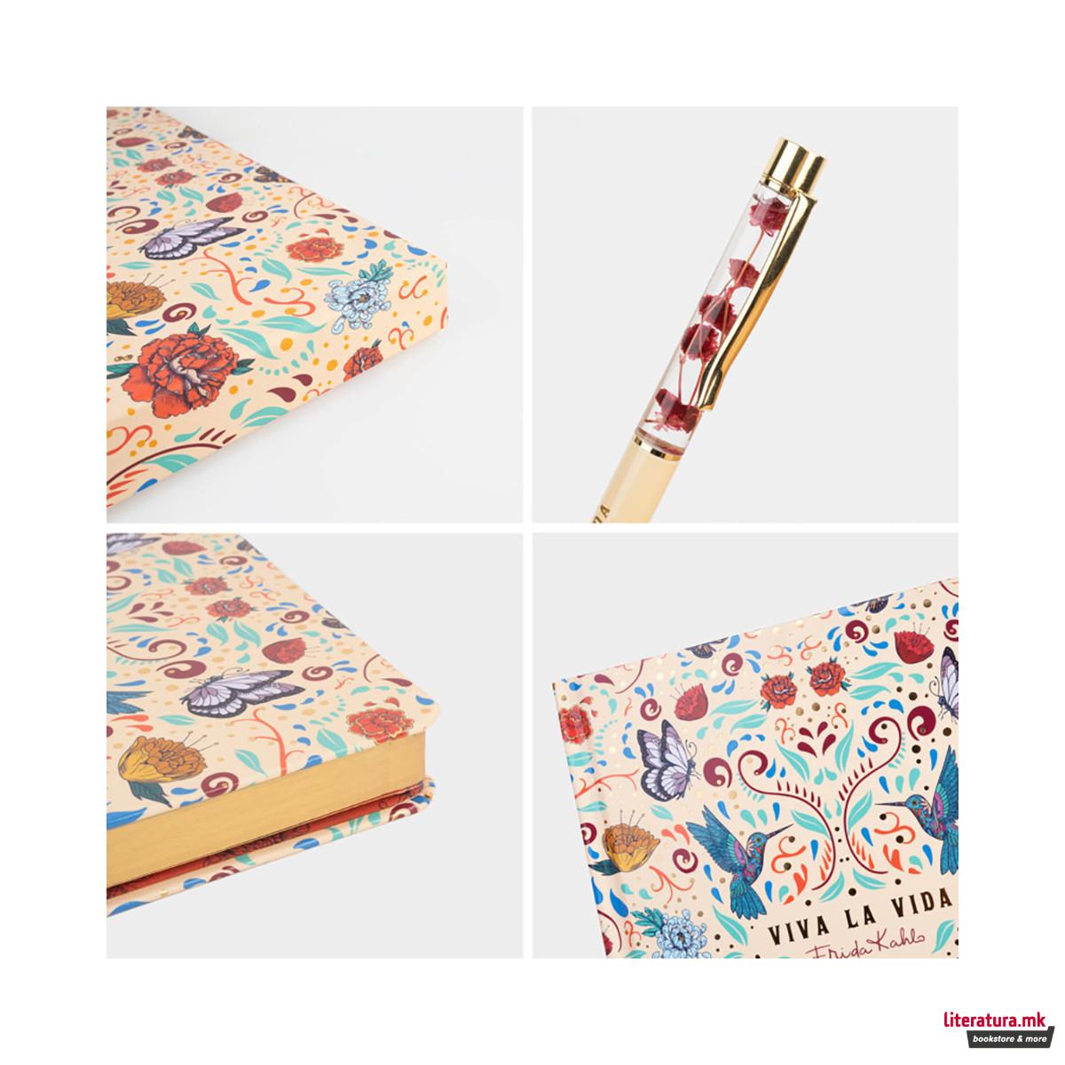 Сет нотес + пенкало, Frida Kahlo - Viva La Vida, A5 