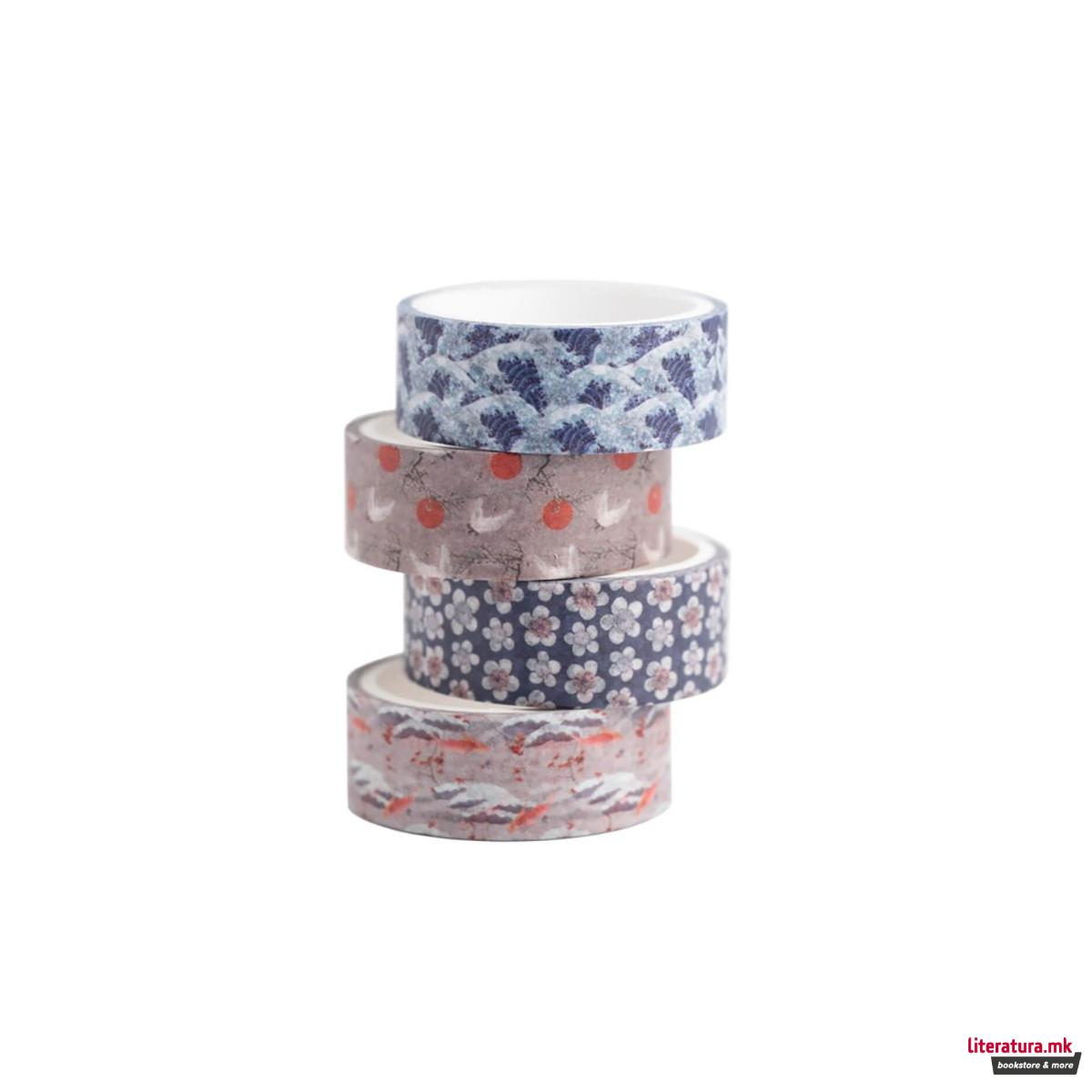 Декоративен селотејп - сет од 4, Hokusai 