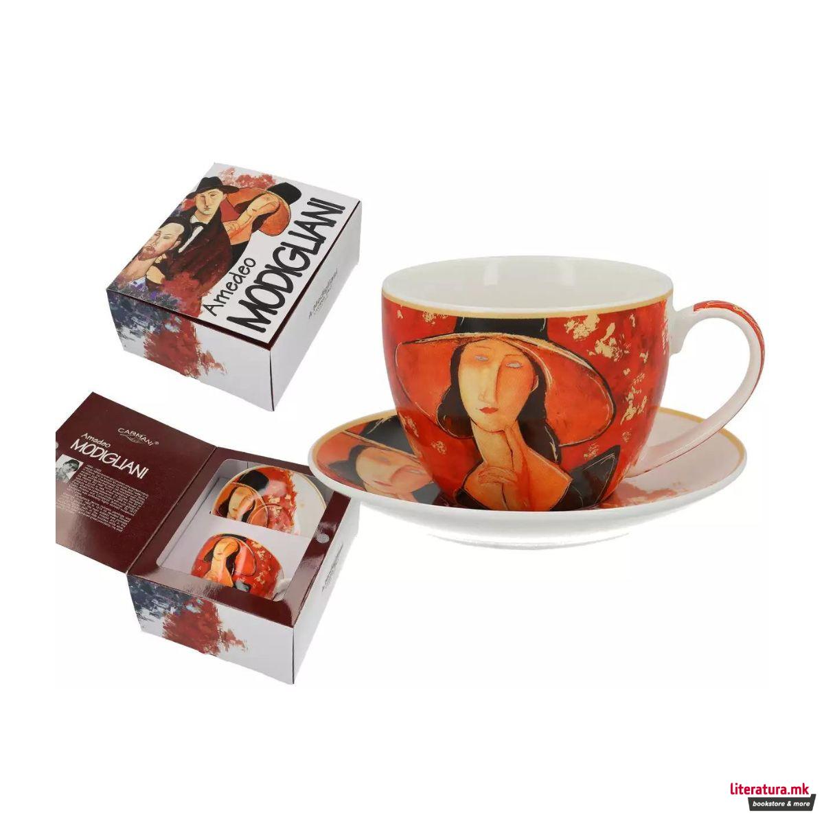 Шолја за еспресо со тацна, Amedeo Modigliani - Woman wih a Hat, 80ml