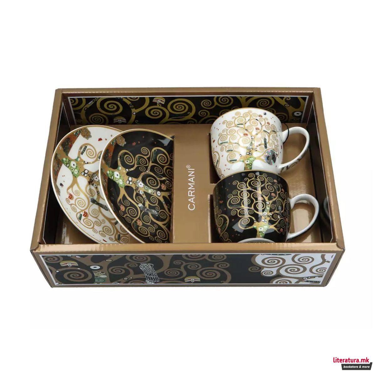 Сет од 2 шолји со тацни, Gustav Klimt - Tree of Life, 250ml 