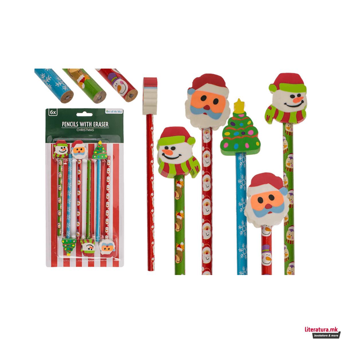 Сет од 6 божиќни моливи со гума 