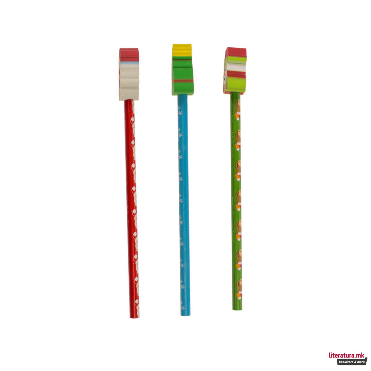 Сет од 6 божиќни моливи со гума 