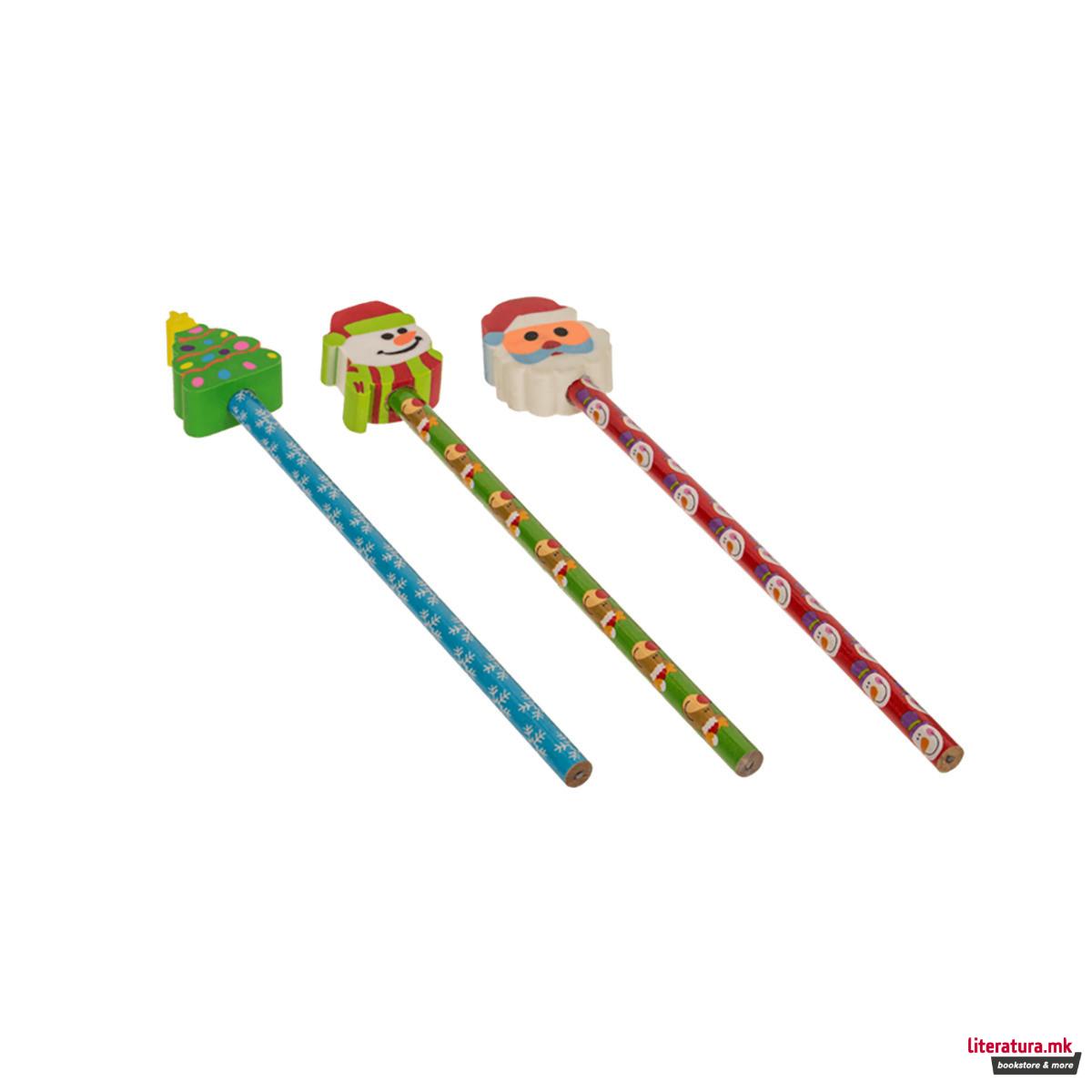 Сет од 6 божиќни моливи со гума 