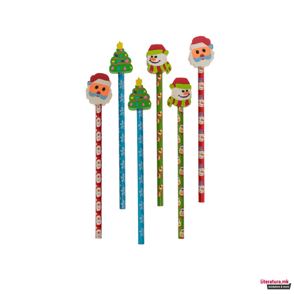 Сет од 6 божиќни моливи со гума 