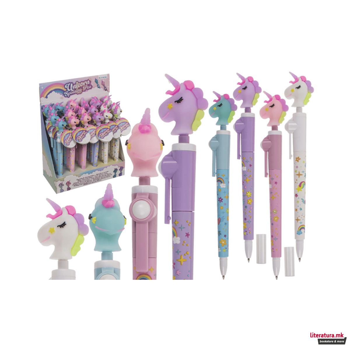 Пенкало со ротирачка фигура - Еднорог, 4 бои 