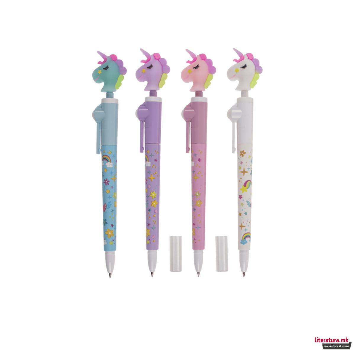 Пенкало со ротирачка фигура - Еднорог, 4 бои 