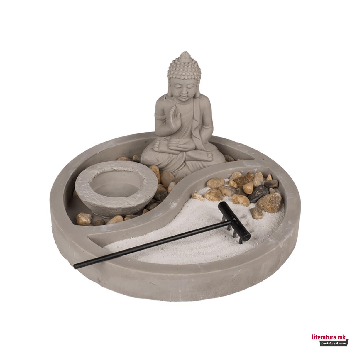 Декоративен сет од цемент, Buddha, Ø19cm 