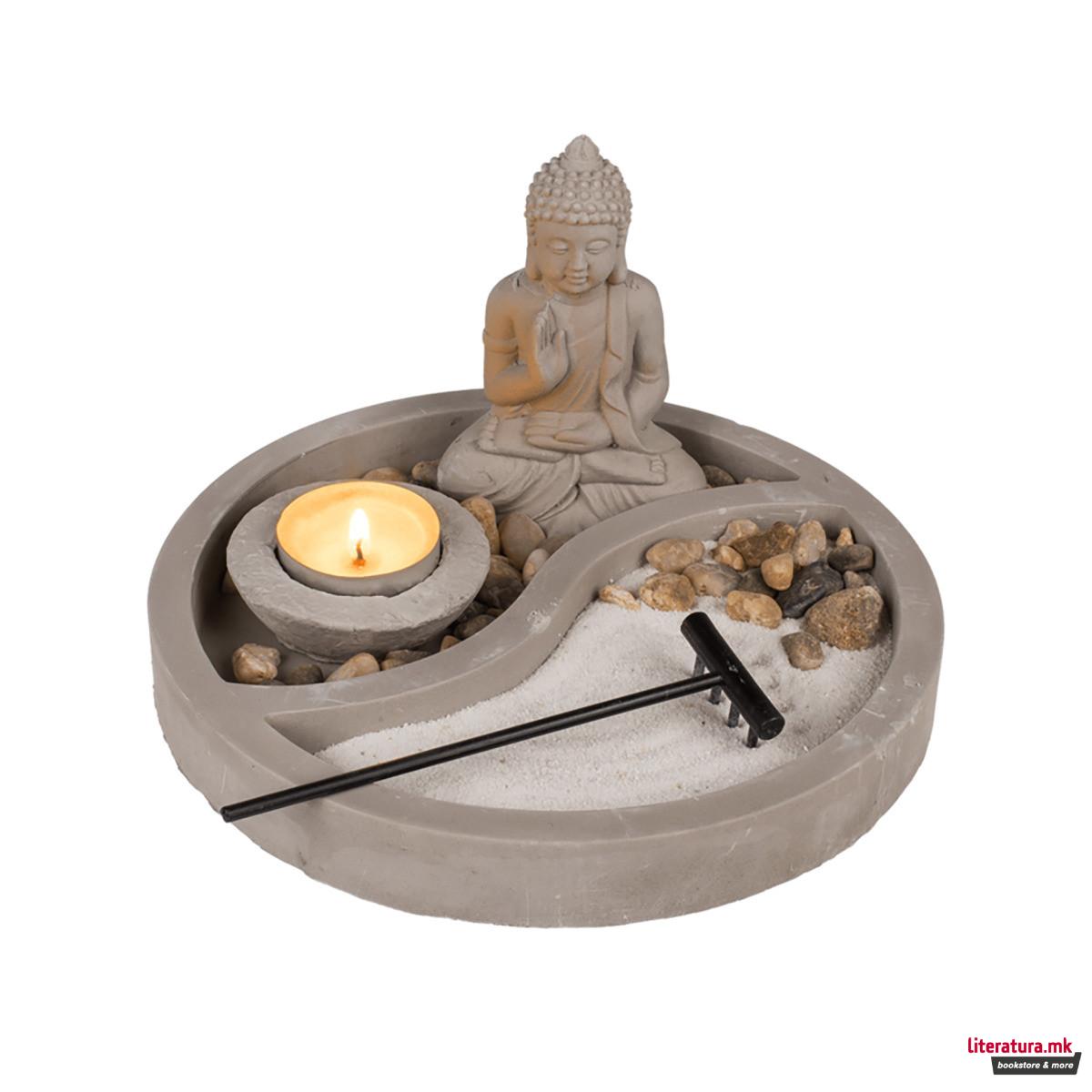 Декоративен сет од цемент, Buddha, Ø19cm 