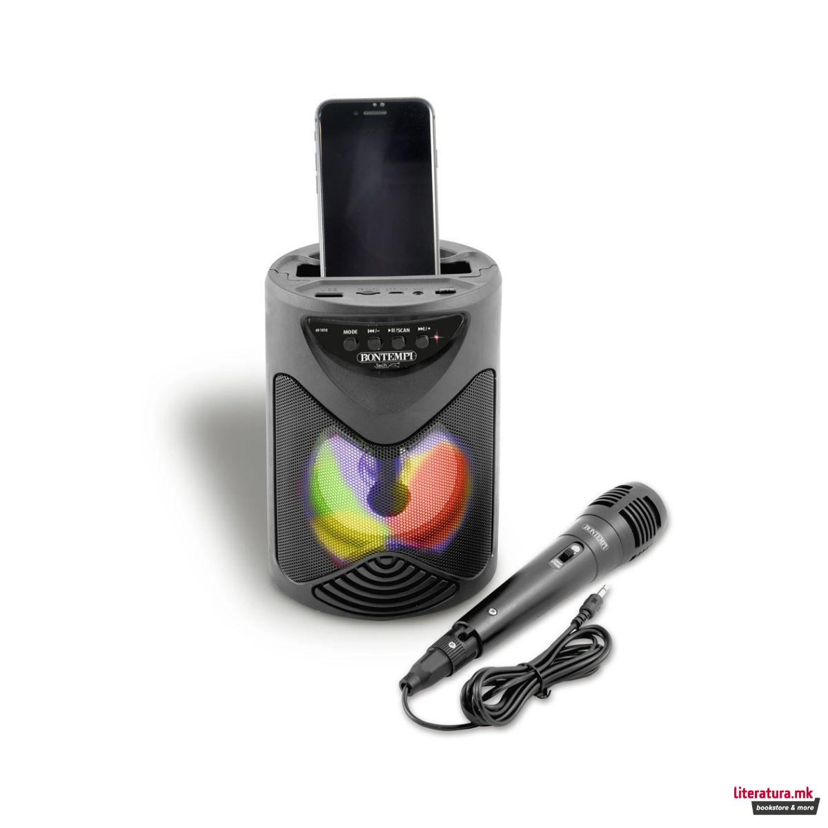 Безжичен звучник со микрофон и RGB светла, Tech - цилиндар, мал 