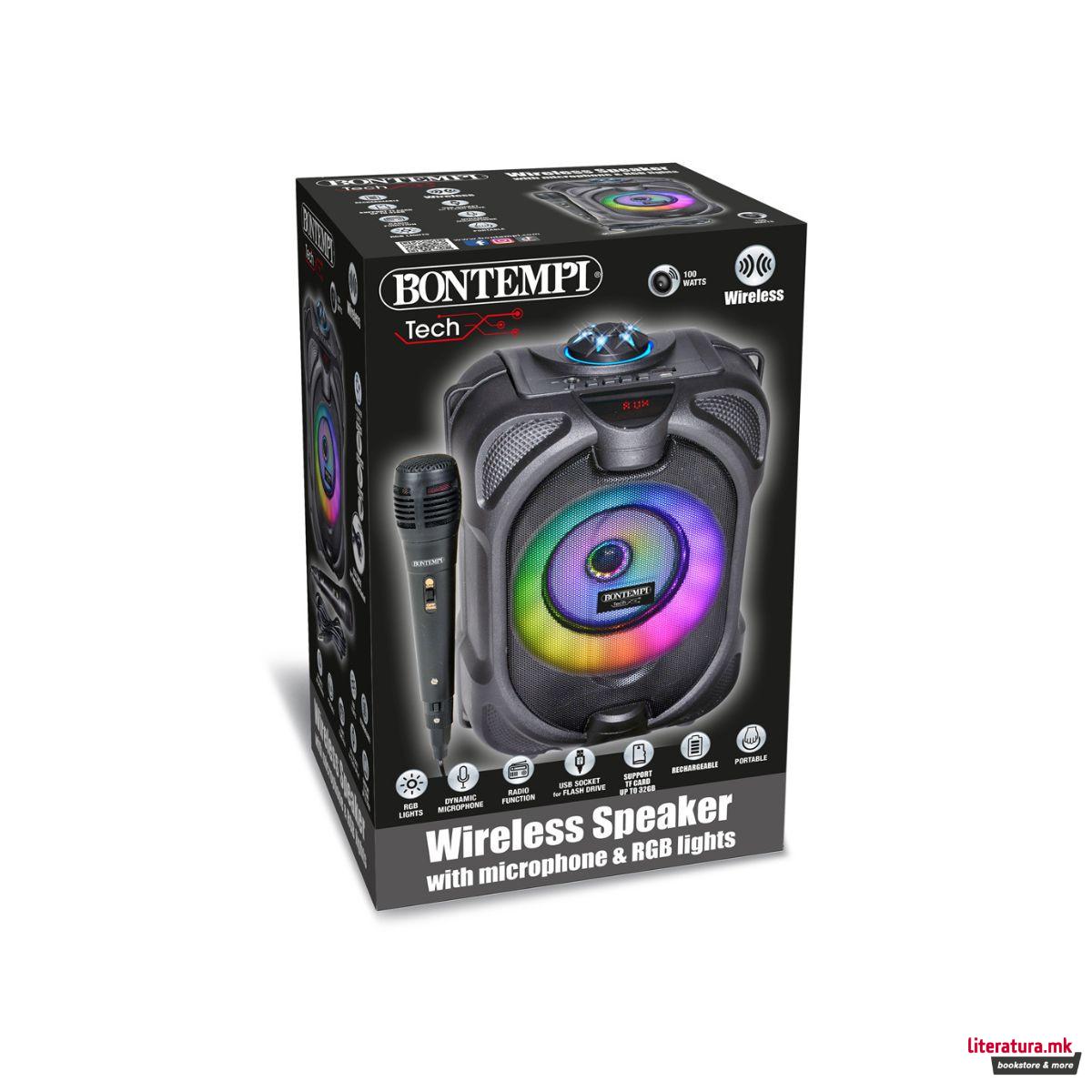 Безжичен звучник со микрофон и RGB светла, Tech - коцка 