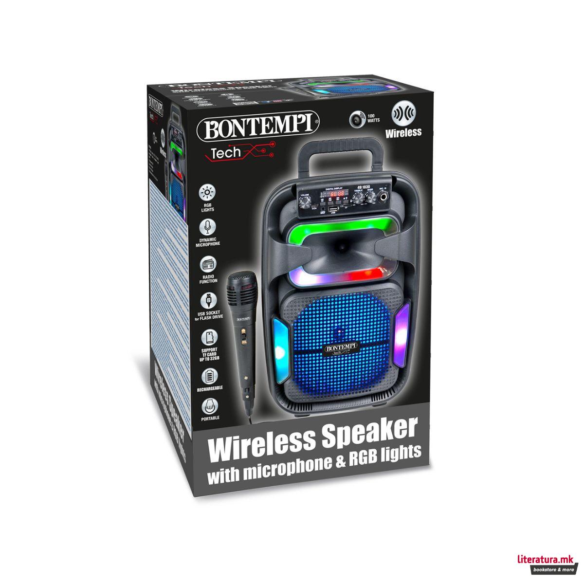 Безжичен звучник со микрофон и RGB светла, Tech - куферче 