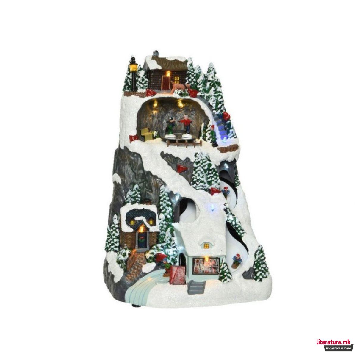 Декоративна фигура со LED светла, Mountain w/Houses 