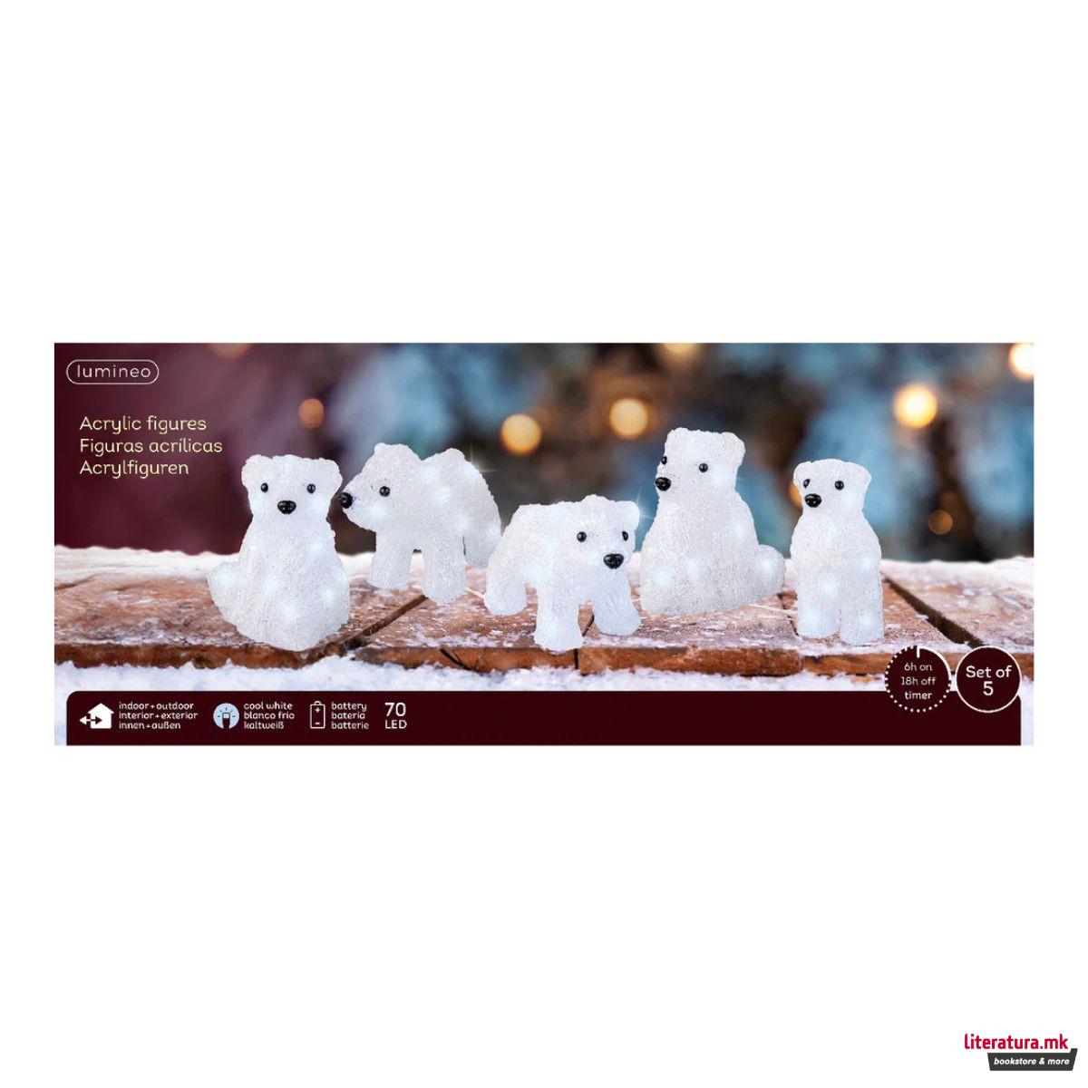 Сет декоративни фигури со LED светла, Polar Bears, 1/5 