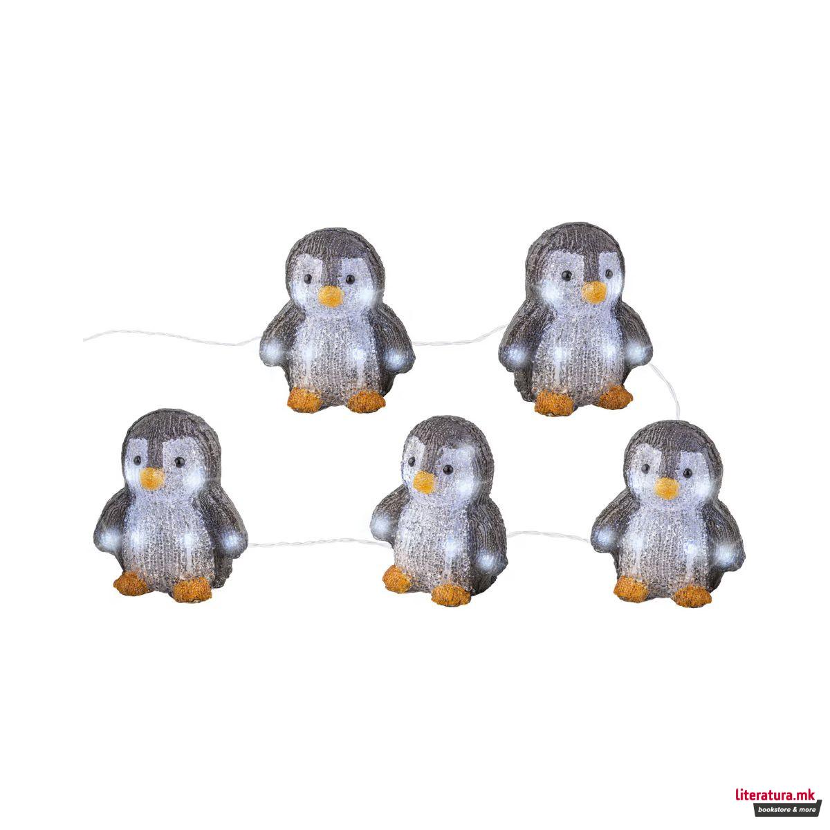 Сет декоративни фигури со LED светла, Penguins, 1/5 