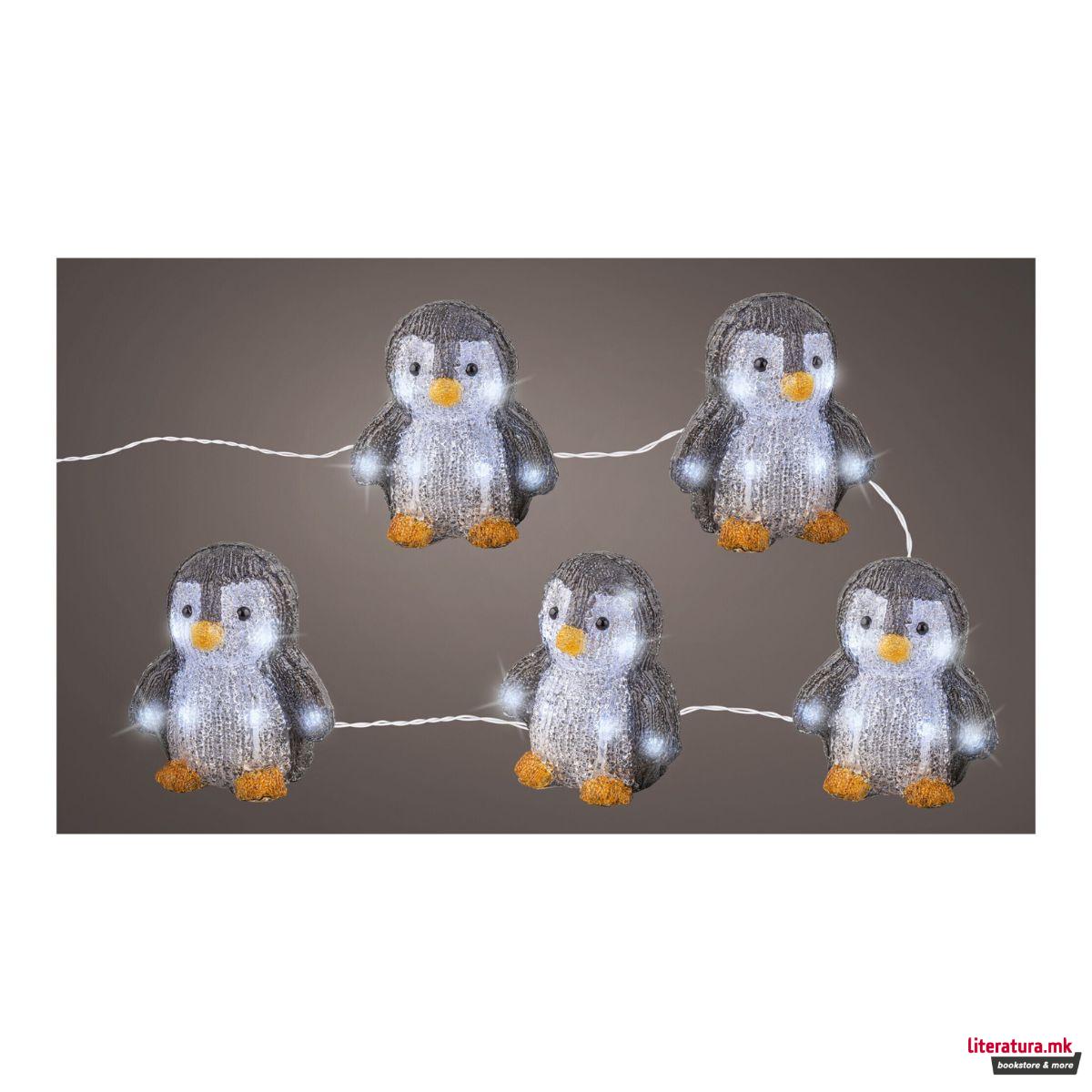 Сет декоративни фигури со LED светла, Penguins, 1/5 