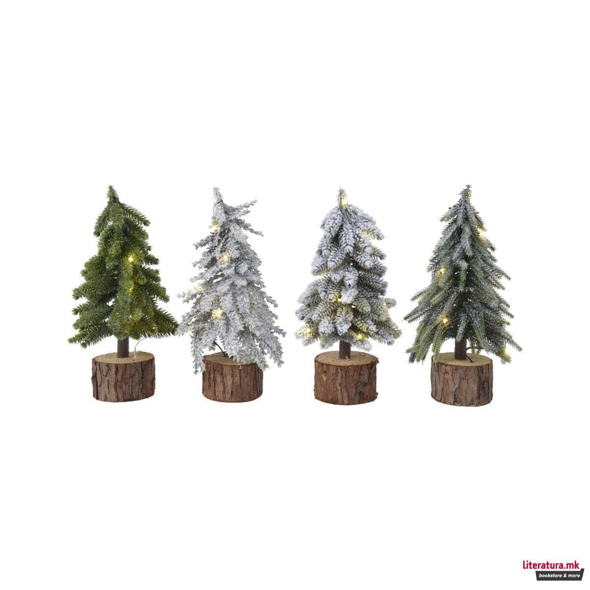 Мини новогодишна елка со LED светла, 4 дизајни, 28 цм 
