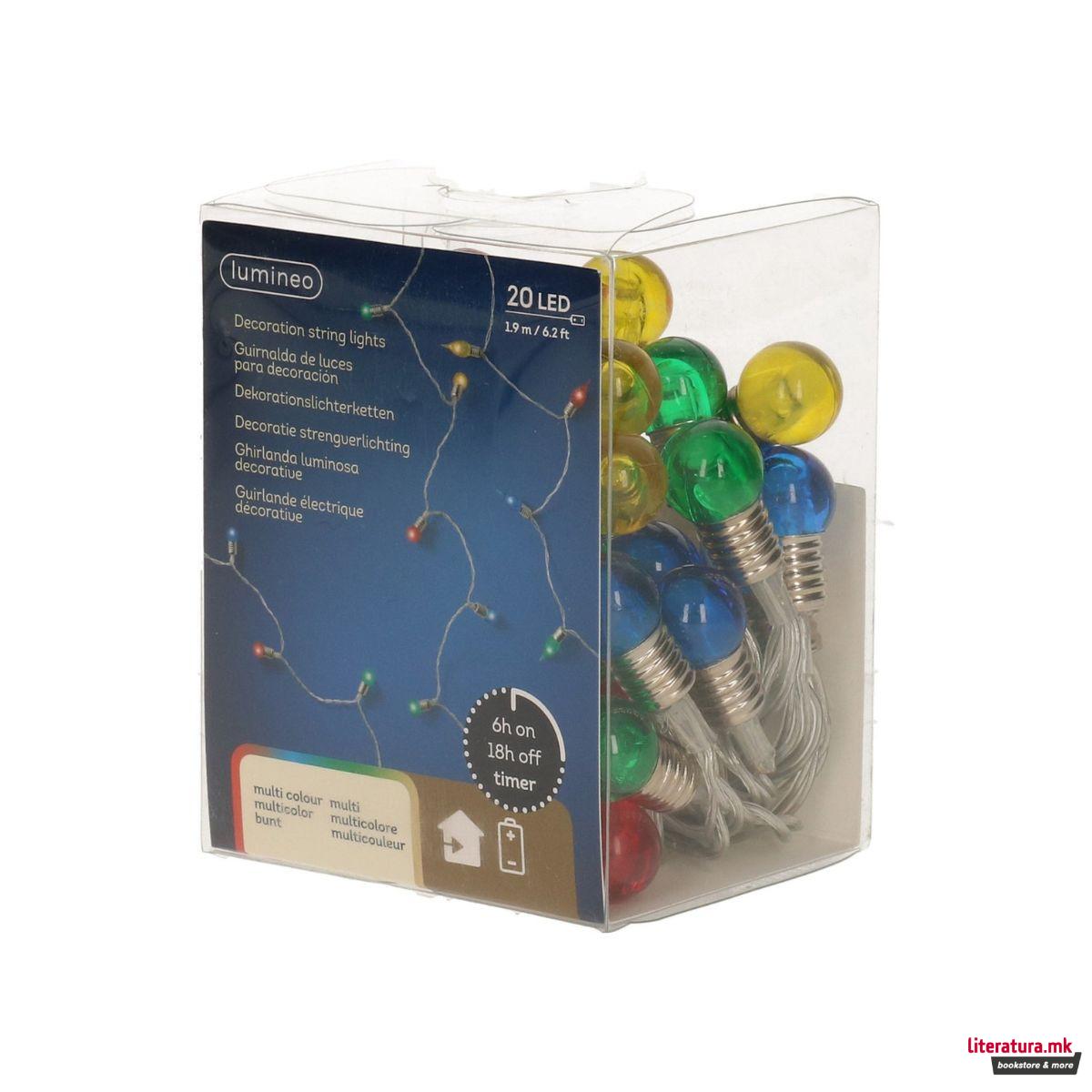 Новогодишни LED сијалички - шарени, 190 цм 