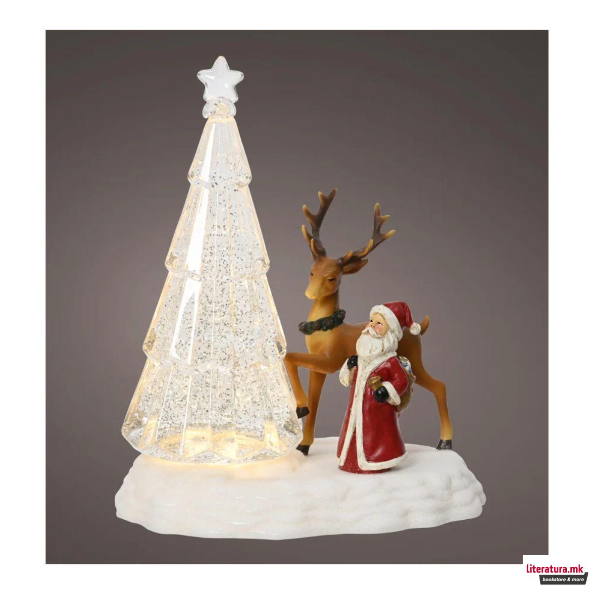 Декоративна фигура со LED светла, Crystal Tree, Deer & Santa 