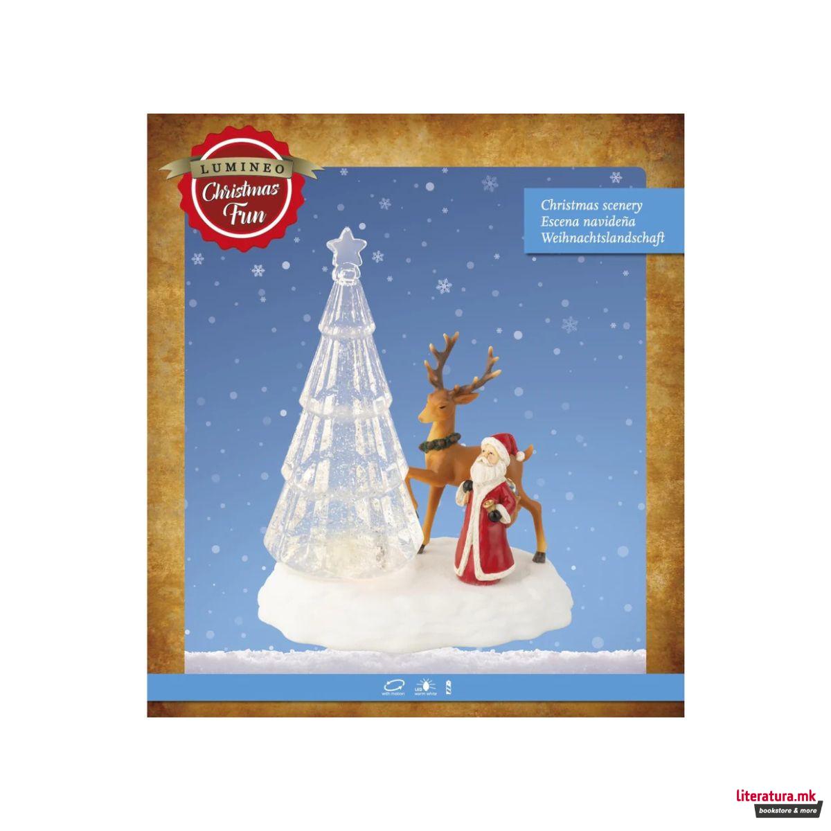 Декоративна фигура со LED светла, Crystal Tree, Deer & Santa 