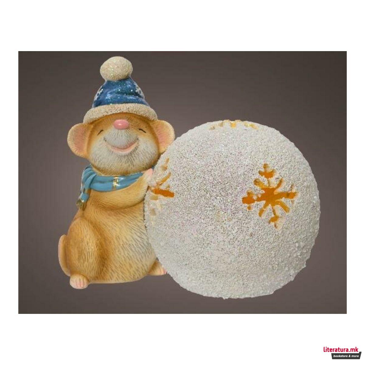 Декоративна фигура со LED светла, Mouse w/Bauble 