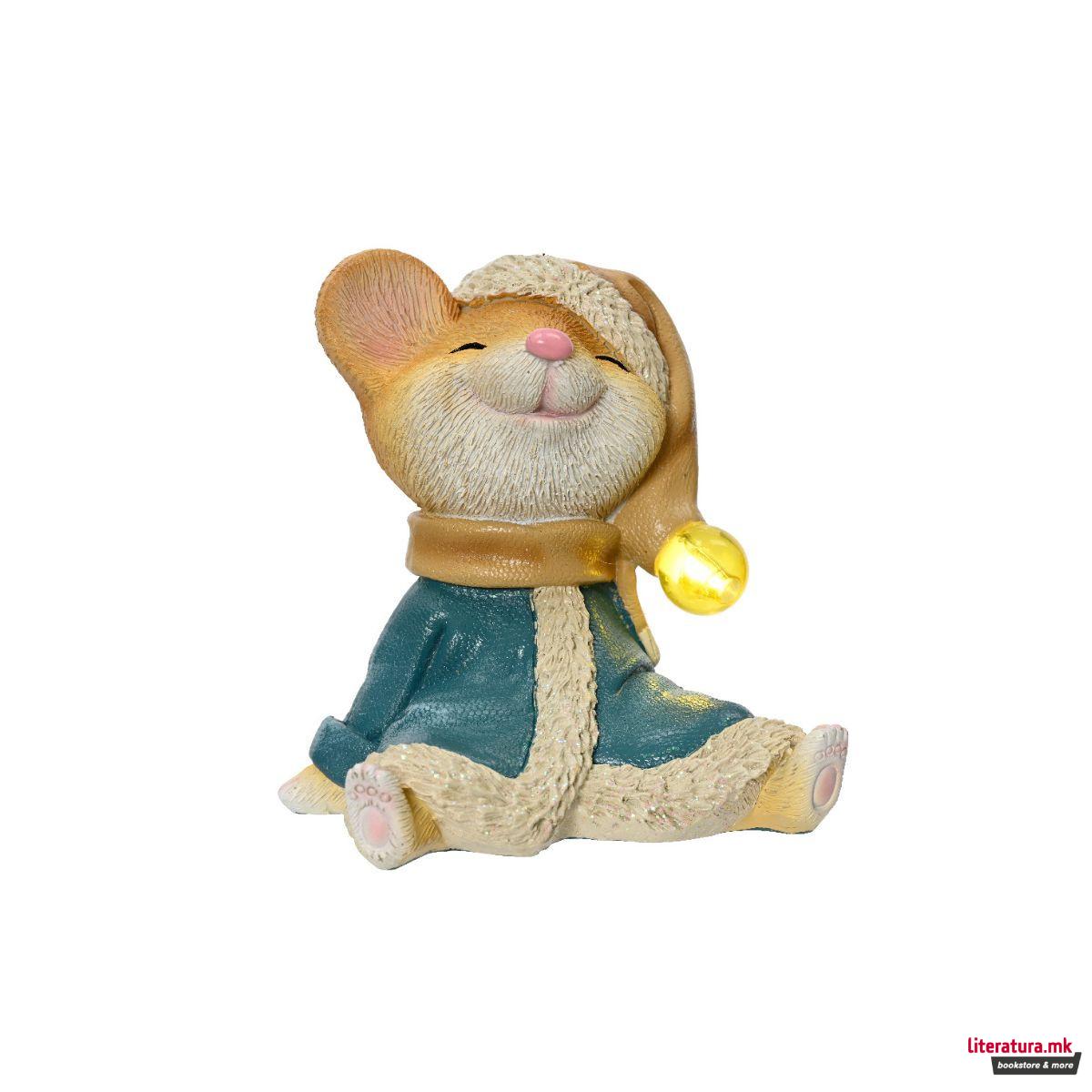Декоративна фигура со LED светла, Mouse w/Hat 