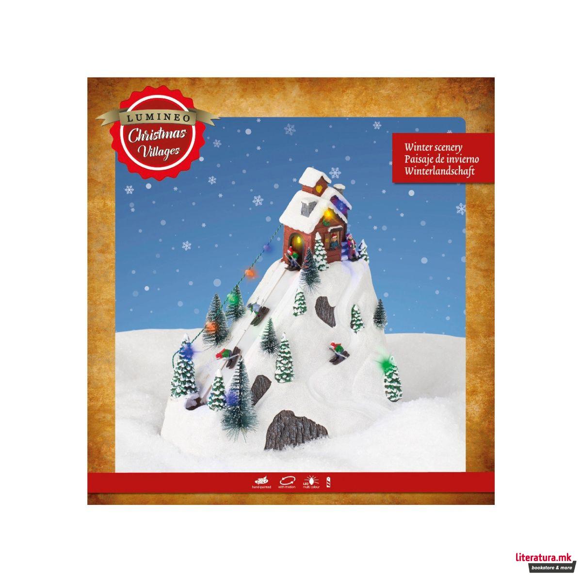 Декоративна фигура со LED светла, Christmas Village w/Ski Slope 