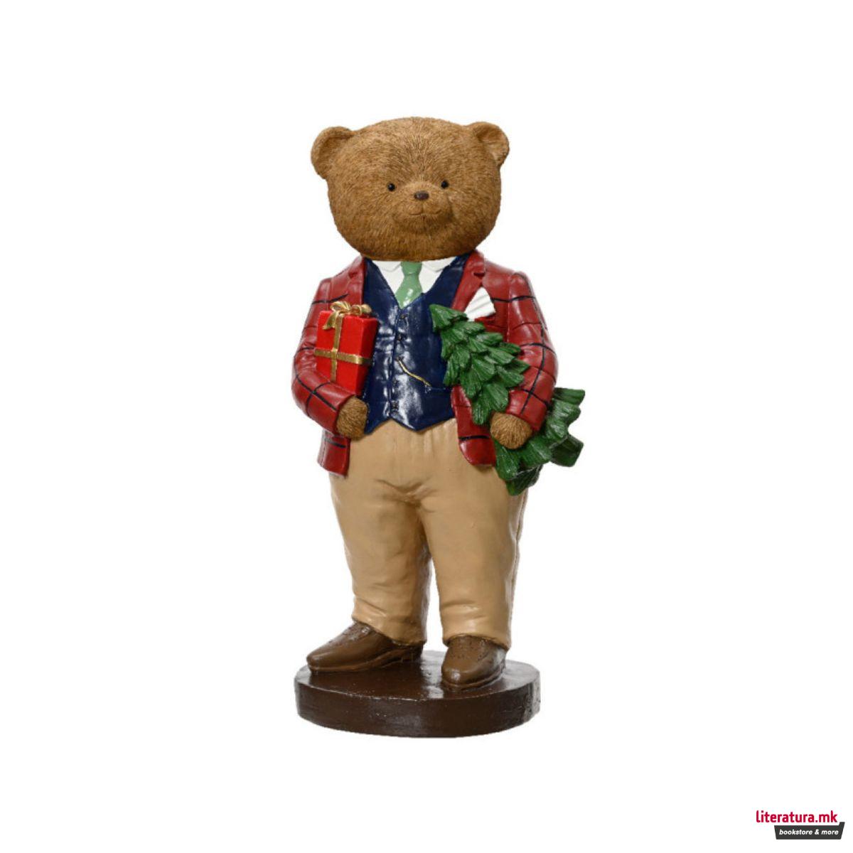 Декоративна фигура, Bear w/Christmas Tree, 34.5 cm 