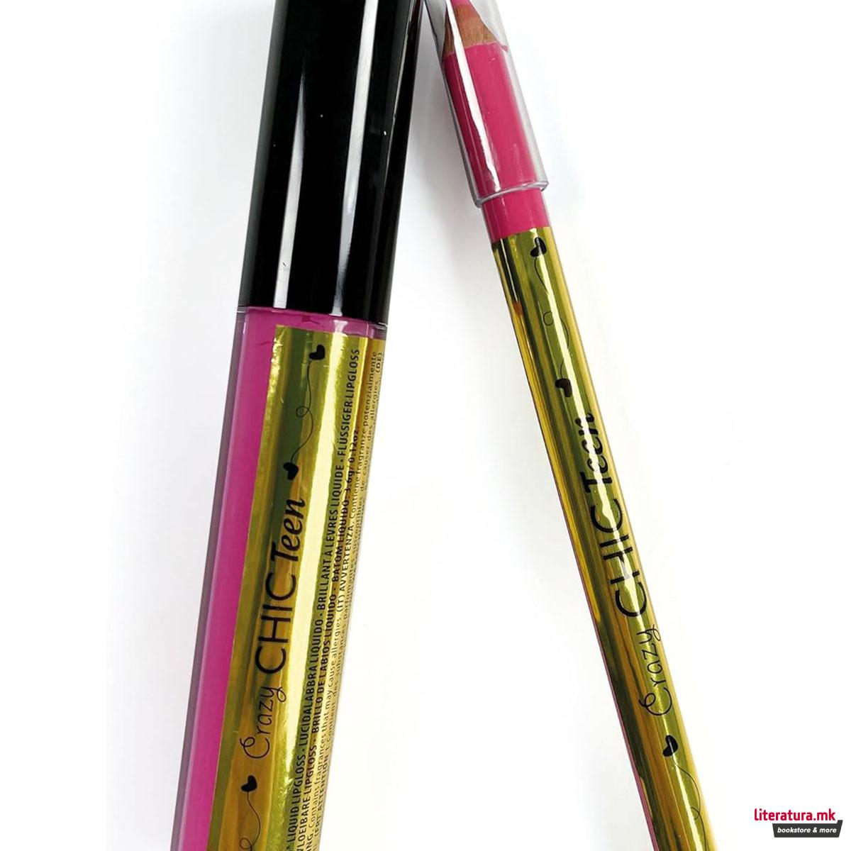 Тинејџерски сет - кармин и сјај за уста, Crazy Chic Teen - Pink Power 