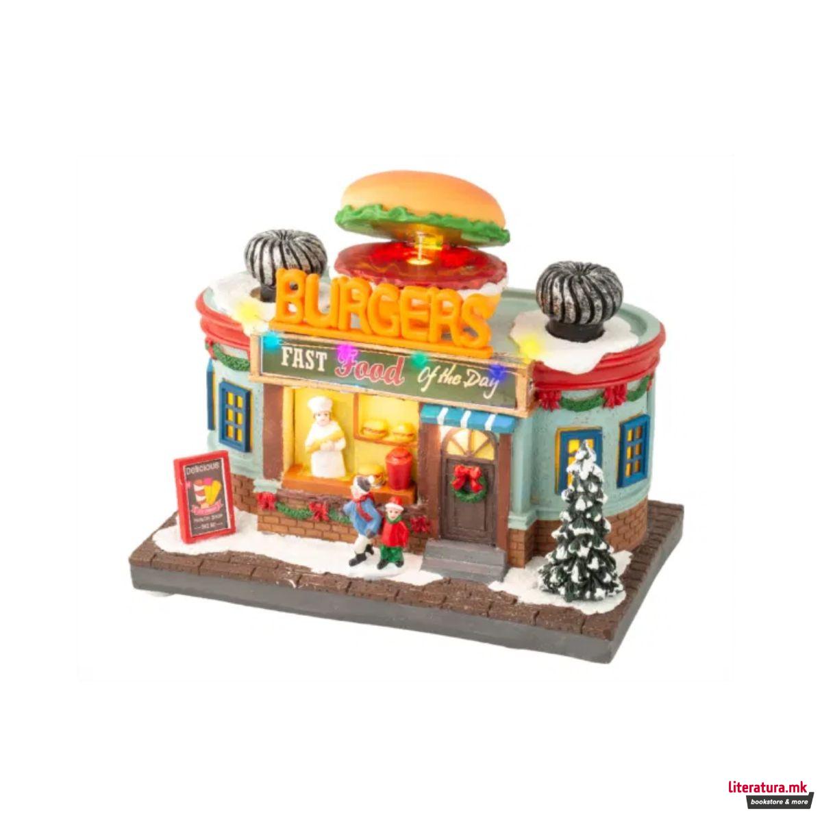 Декоративна фигура со LED светла, Christmas Burger Shop 
