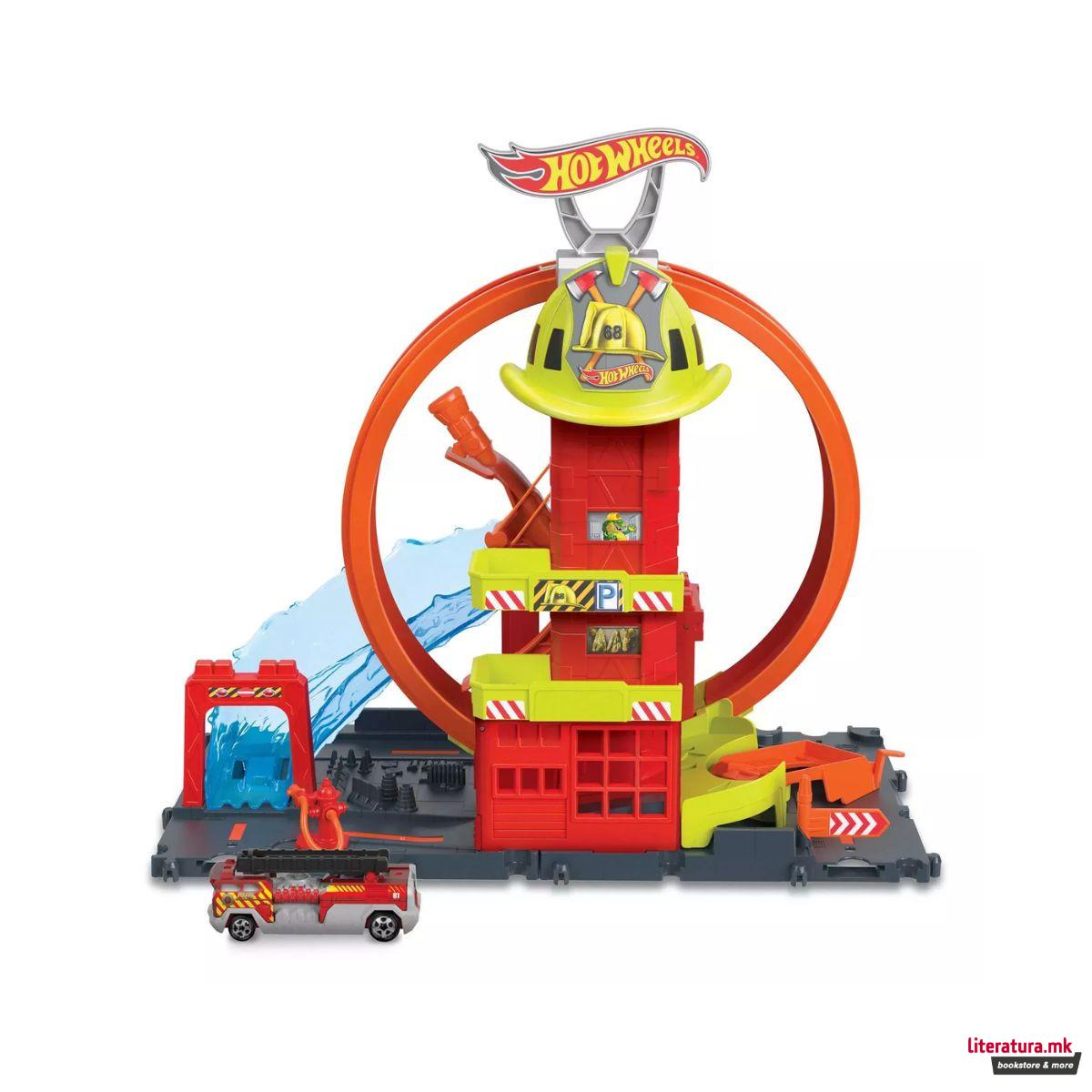 Сет за игра Hot Wheels: City - Super Loop Fire Station 