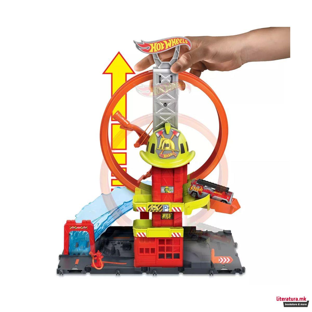 Сет за игра Hot Wheels: City - Super Loop Fire Station 