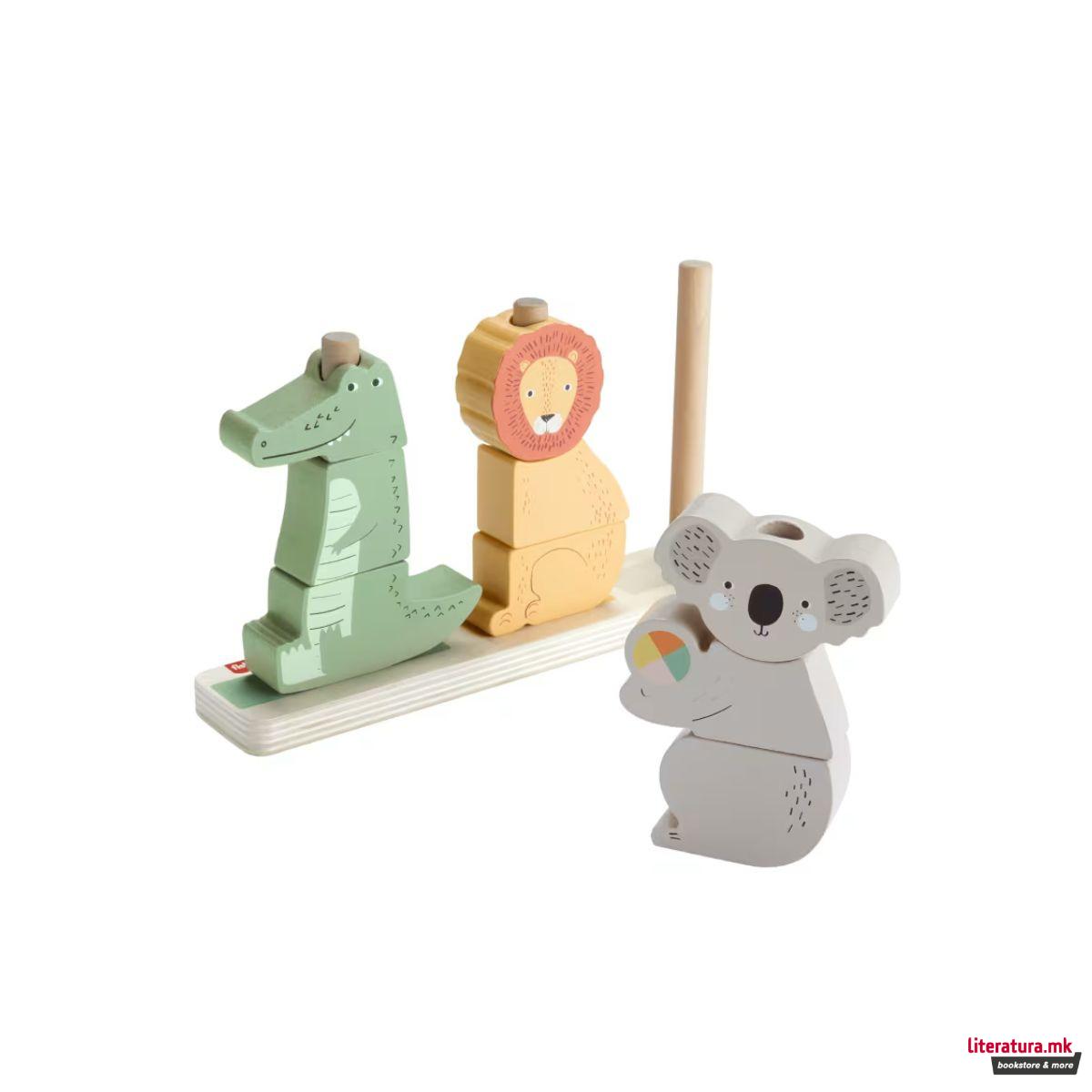 Сет дрвени фигури за редење, Fisher Price - Stack & Sort Animals 
