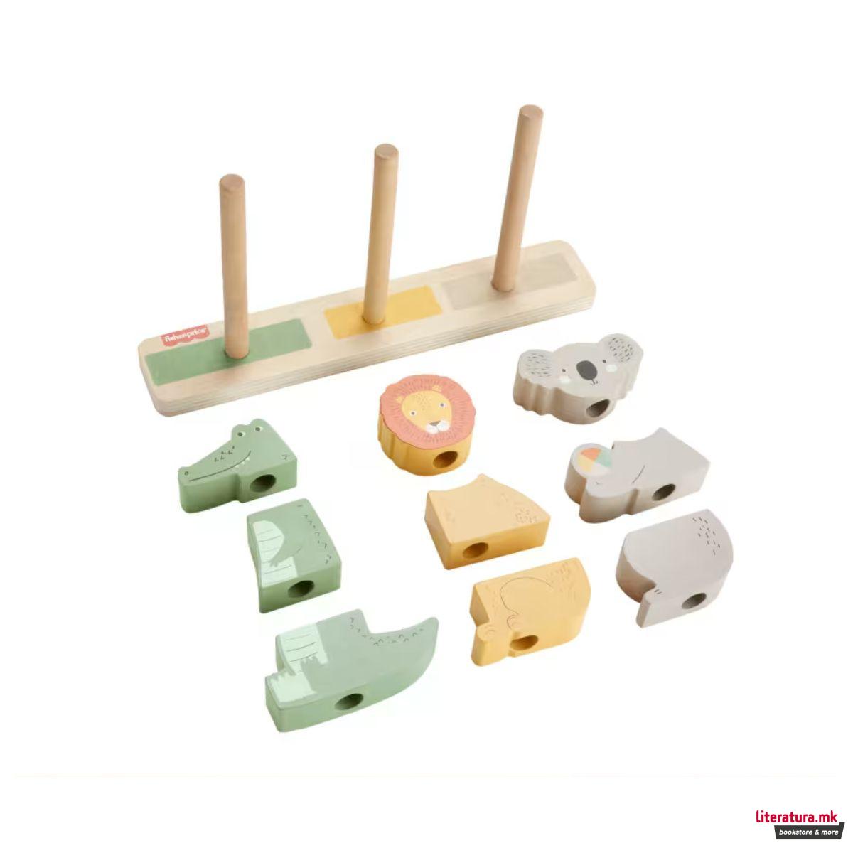 Сет дрвени фигури за редење, Fisher Price - Stack & Sort Animals 