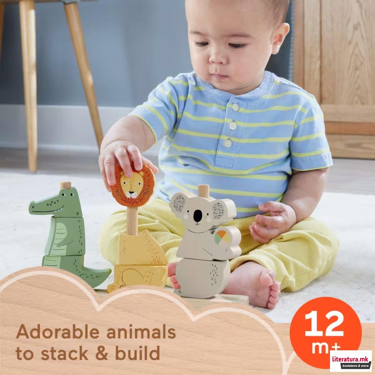 Сет дрвени фигури за редење, Fisher Price - Stack & Sort Animals 