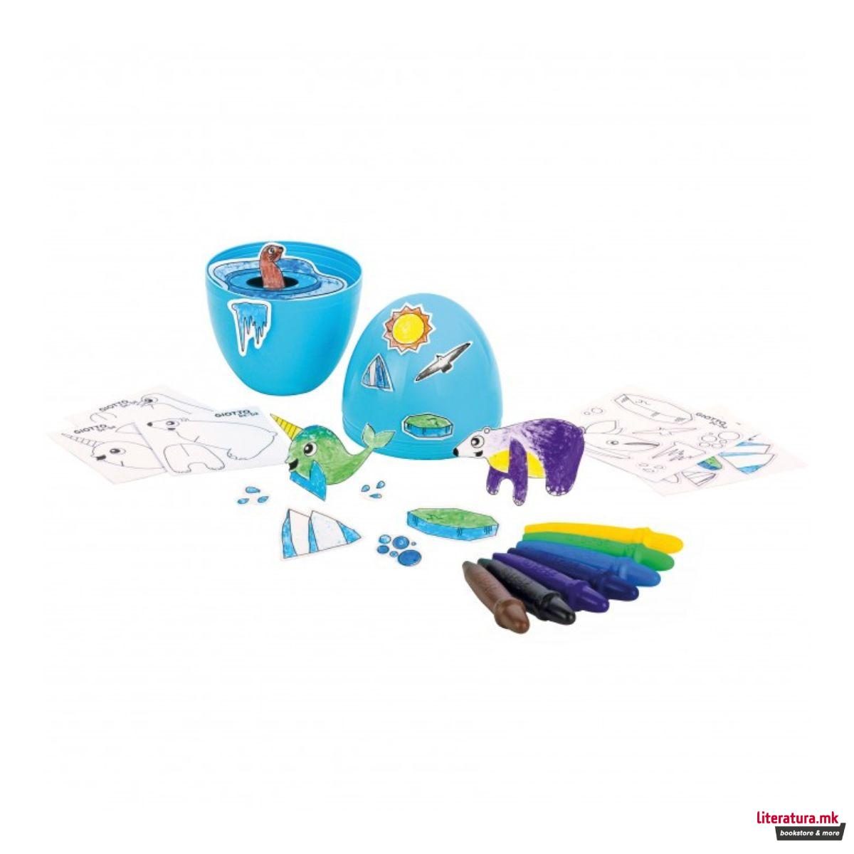 Сет со боички и стикери, Giotto be-be Stick&Color Eggs, 3 модели 