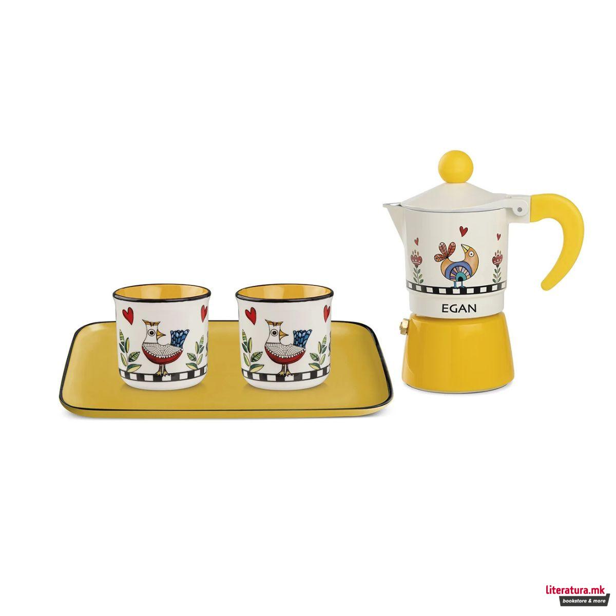 Сет мока + 2 шолји и послужавник, Cocoricò Yellow 