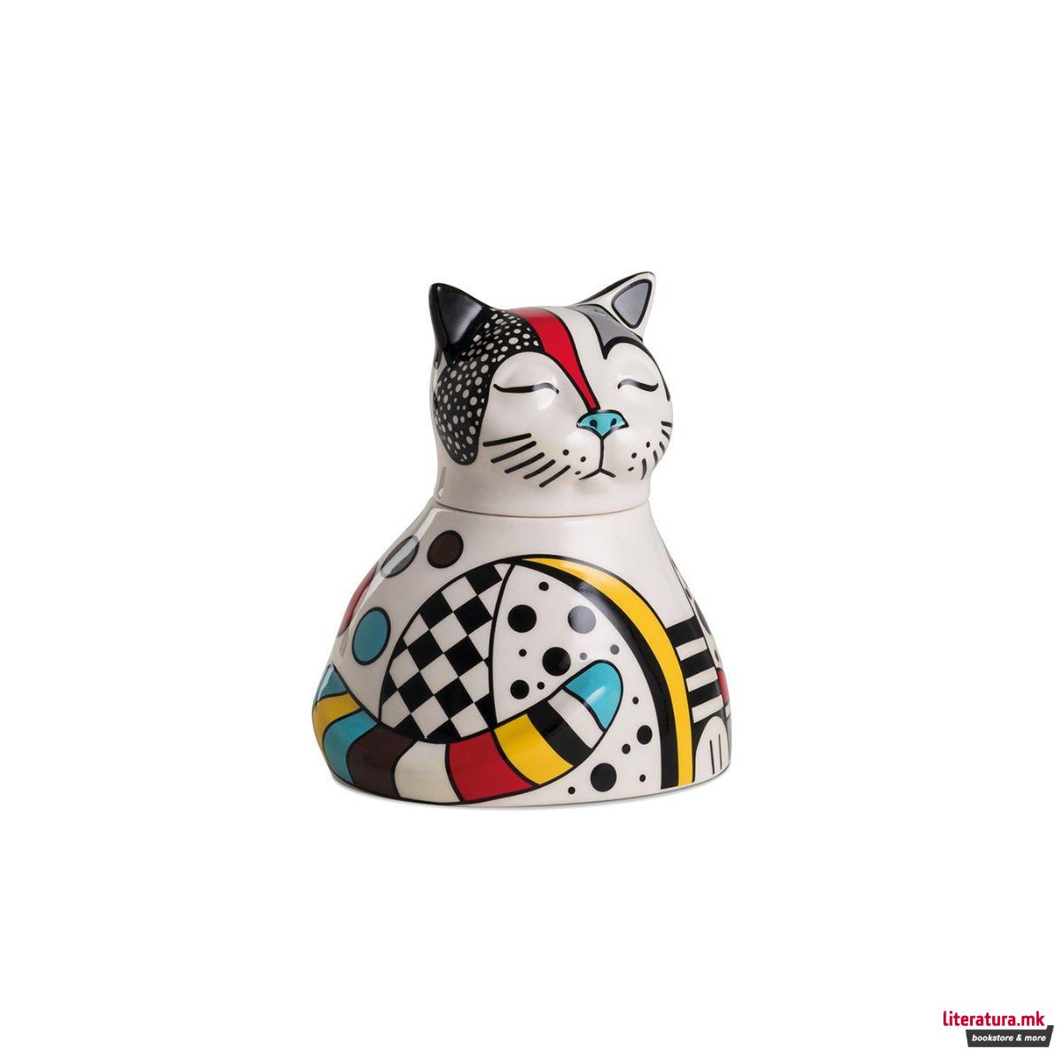 Декоративна керамичка кутија, Warà Cat White, 15.5 x 20 cm 